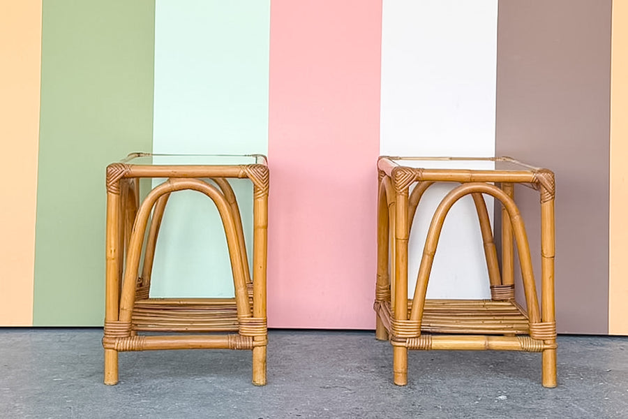Pair of Ficks Reed Rattan Side Tables