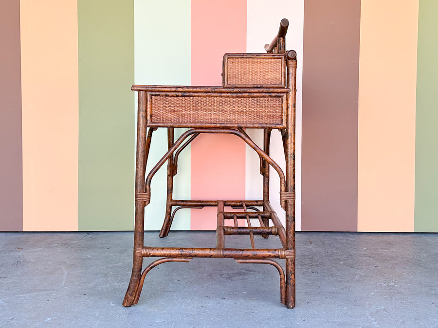 Tortoiseshell Rattan Pagoda Desk and Chair