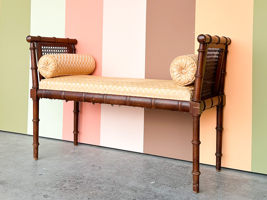 Handsome Thomasville Cane and Faux Bamboo Bench