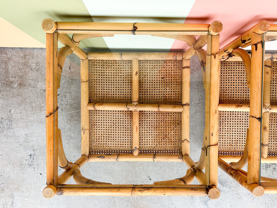 Pair of Island Style Rattan and Cane Side Tables