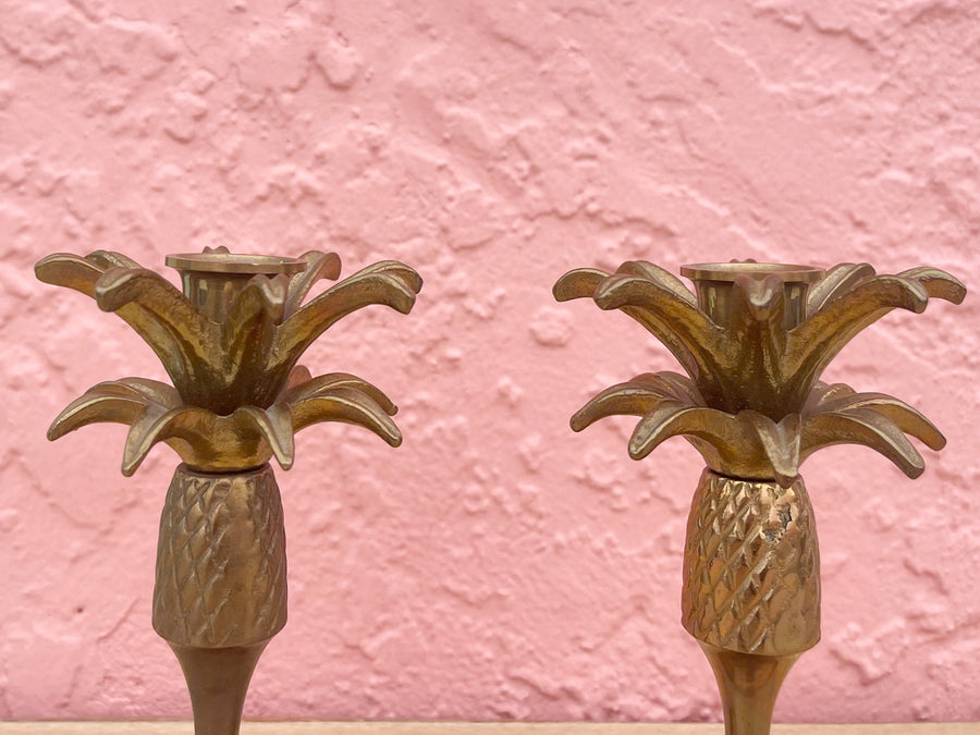 Pair of Brass Palm Tree Candlesticks