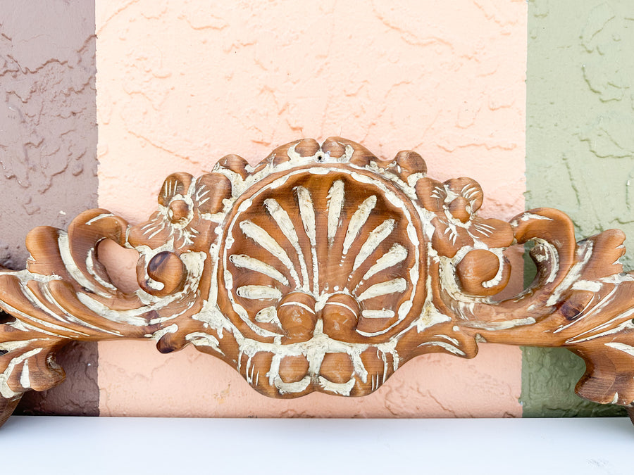 Pair of Wood Carved Shell Motif Wall Art