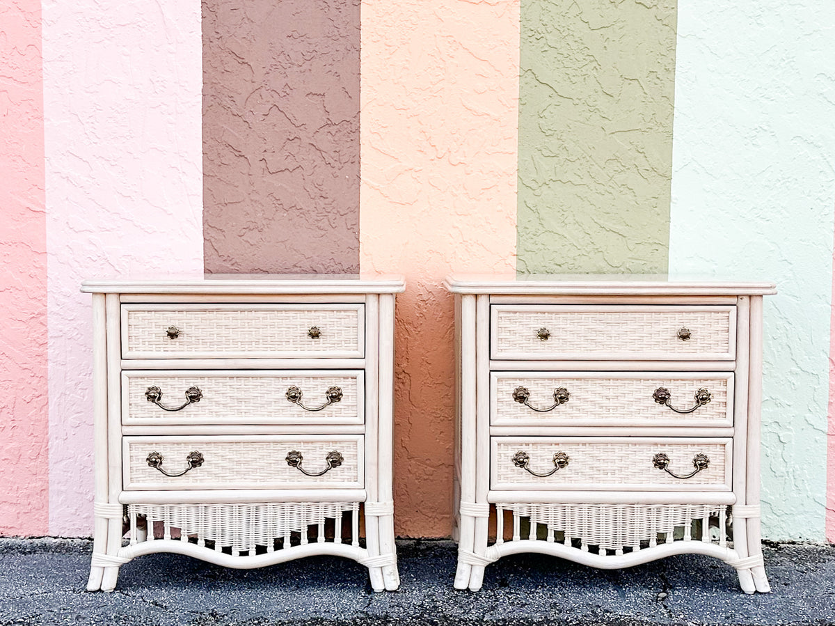 Pair of Oversized Wicker Ficks Reed Nightstands