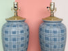 Pair of Blue and White Plaid Lamps