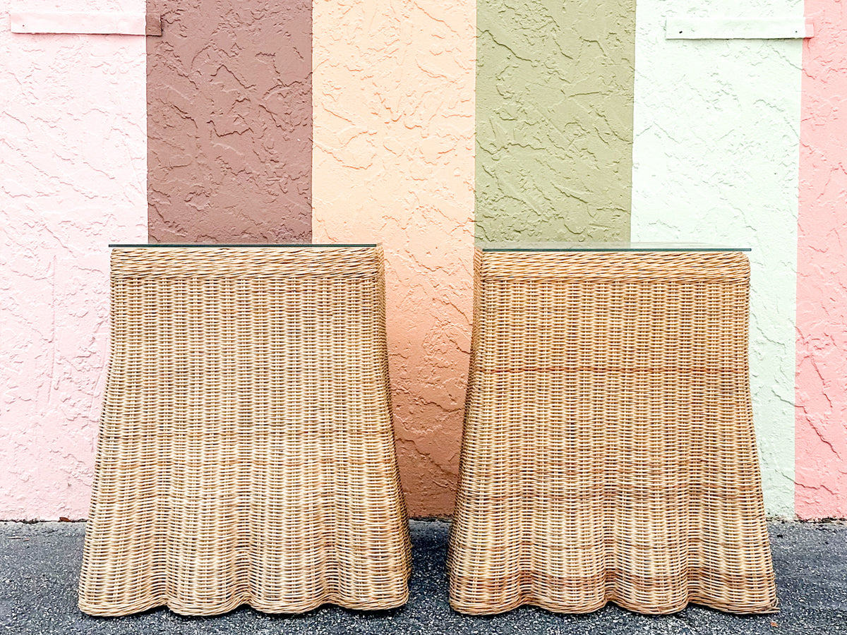 Pair of Modern Draped Wicker Side Tables