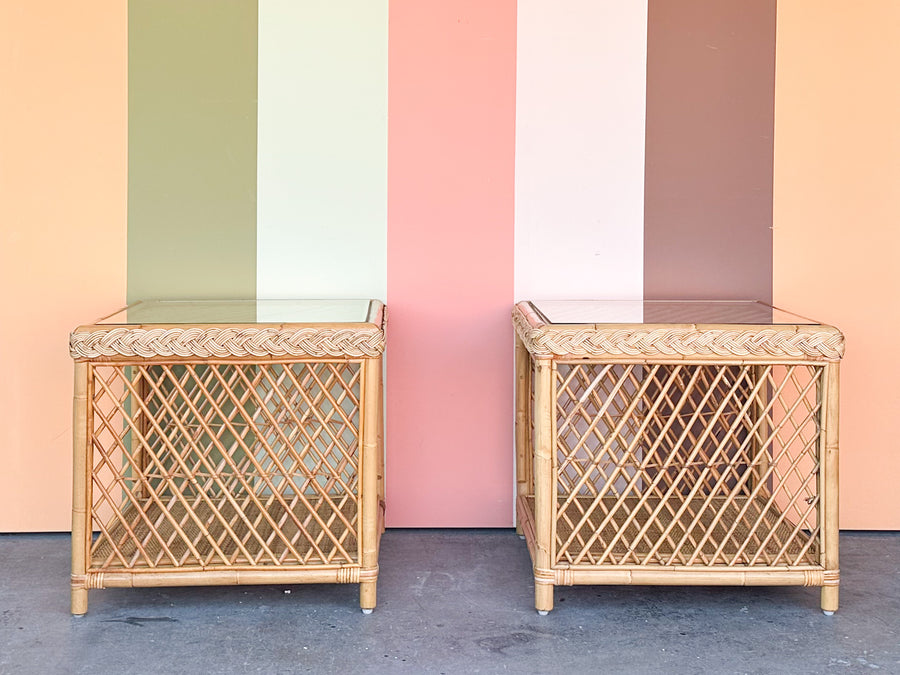 Pair of Braided Rattan Side Tables