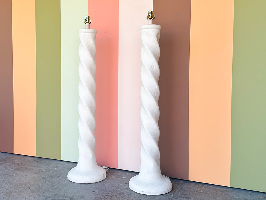 Pair of Totally 80's Plaster Swirl Floor Lamps