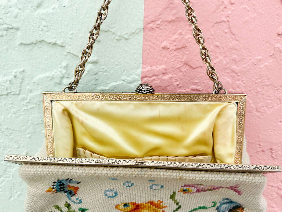 Granny Chic Needlepoint Fish Purse