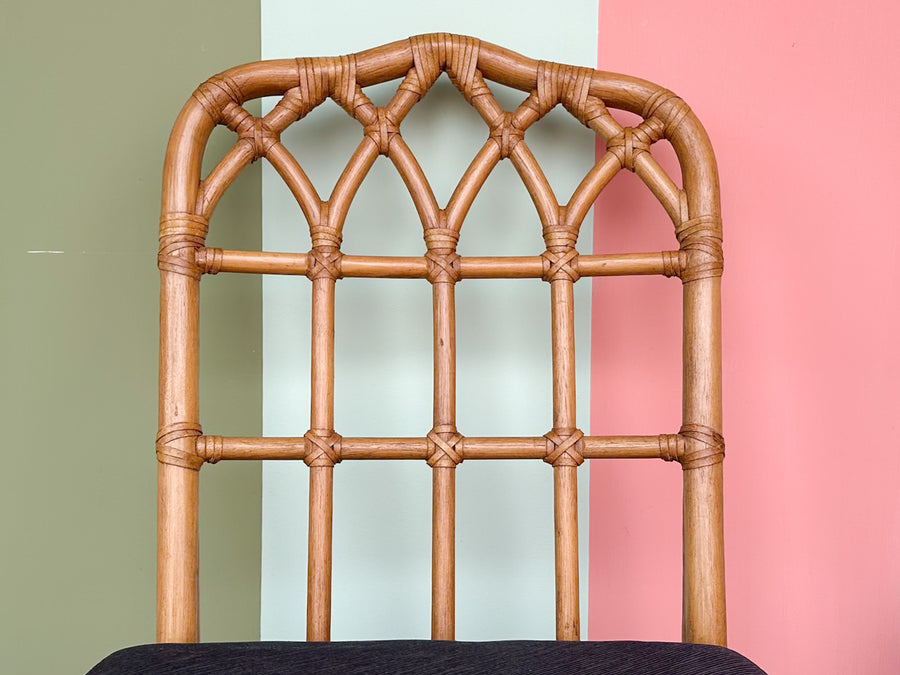 Set of Four Rattan McGuire Style Cathedral Dining Chairs