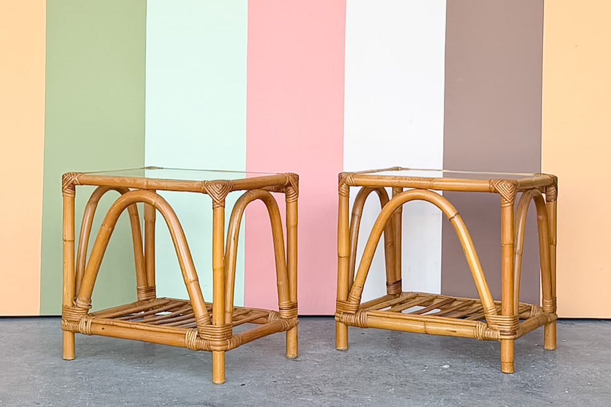 Pair of Ficks Reed Rattan Side Tables