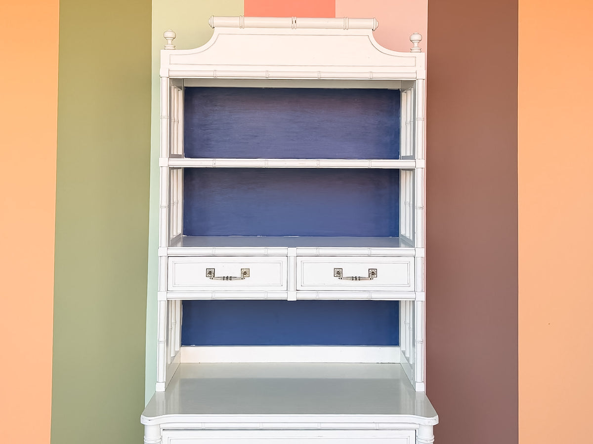 Faux Bamboo Oversized Nightstand with Hutch
