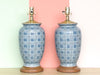 Pair of Blue and White Plaid Lamps