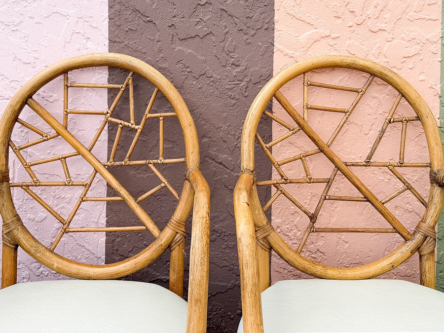 Set of Six McGuire Style Cracked Ice Rattan Dining Chairs