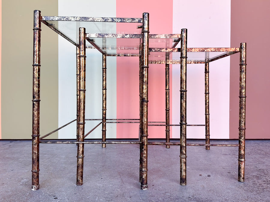 Set of Three Metal Faux Bamboo Nesting Tables