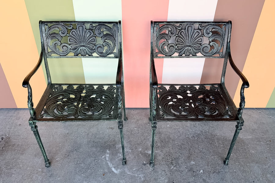 Set of Four Shell Motif Cast Iron Chairs