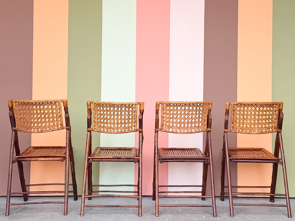 Set of Four Bamboo and Cane Folding Chairs