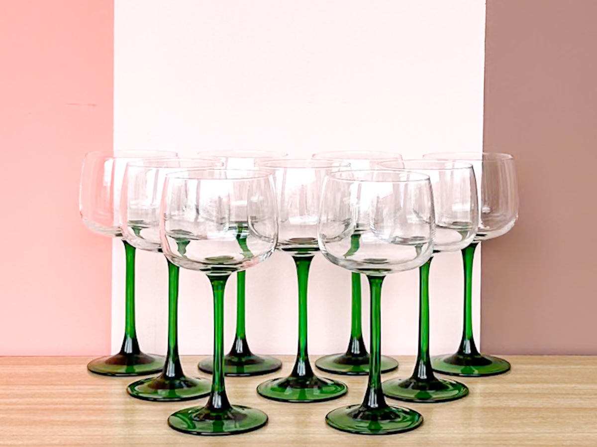 Set of Nine French Green Wine Glassware