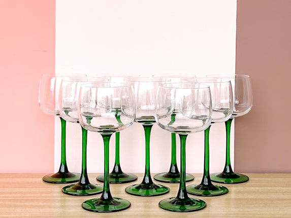 Set of Nine French Green Wine Glassware