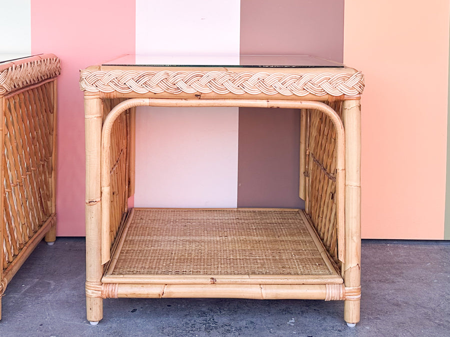 Pair of Braided Rattan Side Tables