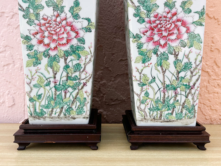 Pair of Colorful Chinoiserie Floral Lamps