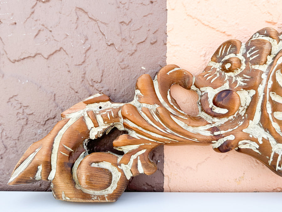 Pair of Wood Carved Shell Motif Wall Art