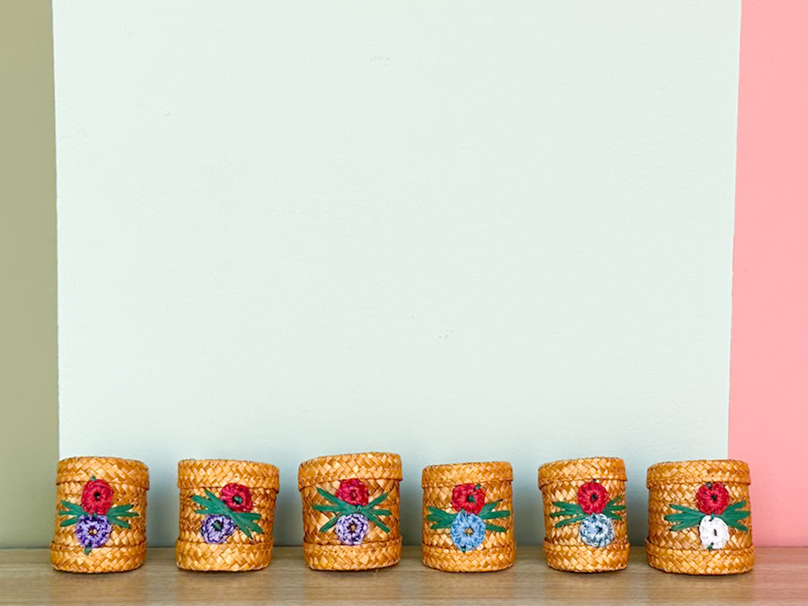 Set of Twelve Raffia Flower Napkin Rings
