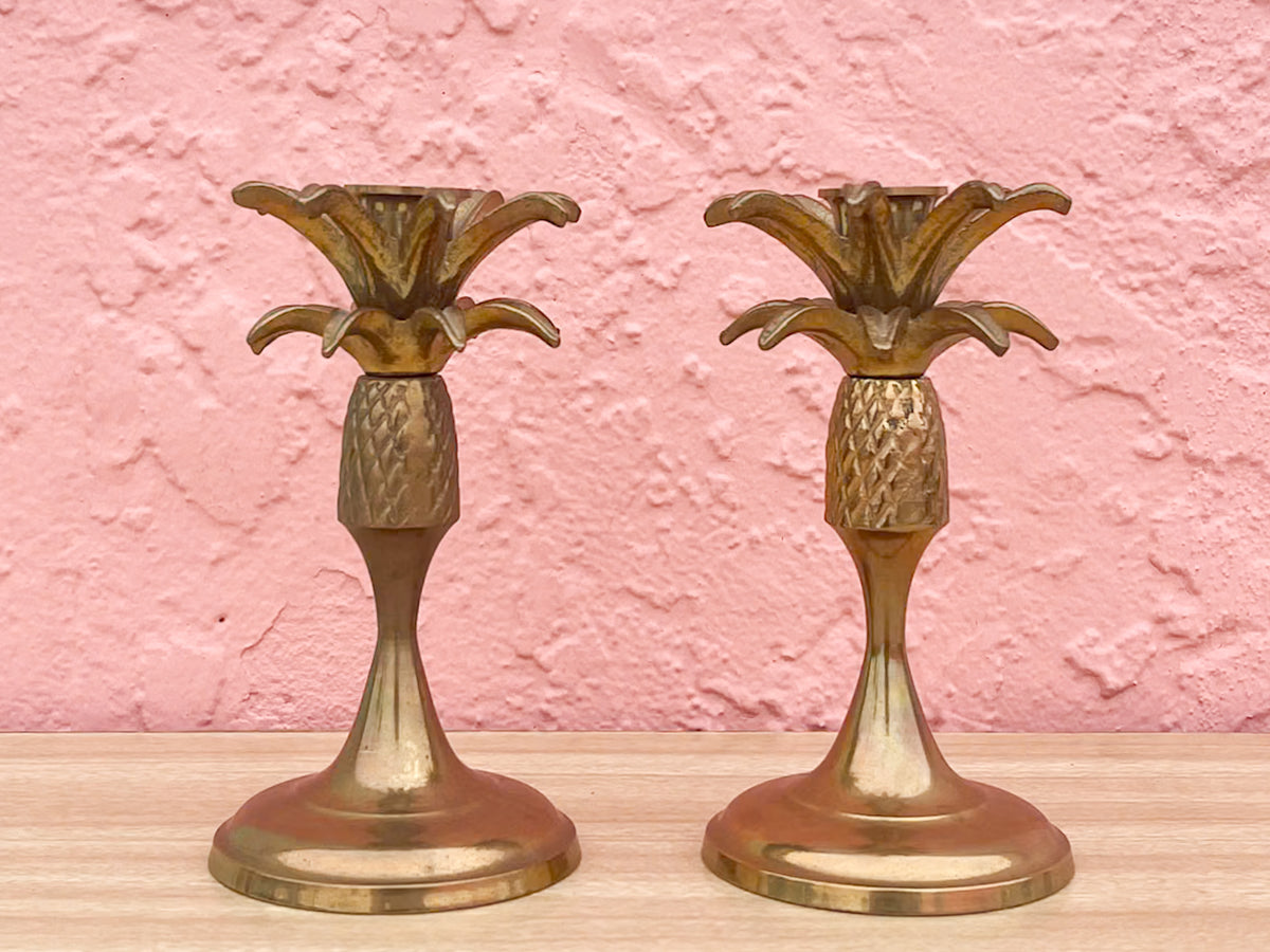 Pair of Brass Palm Tree Candlesticks