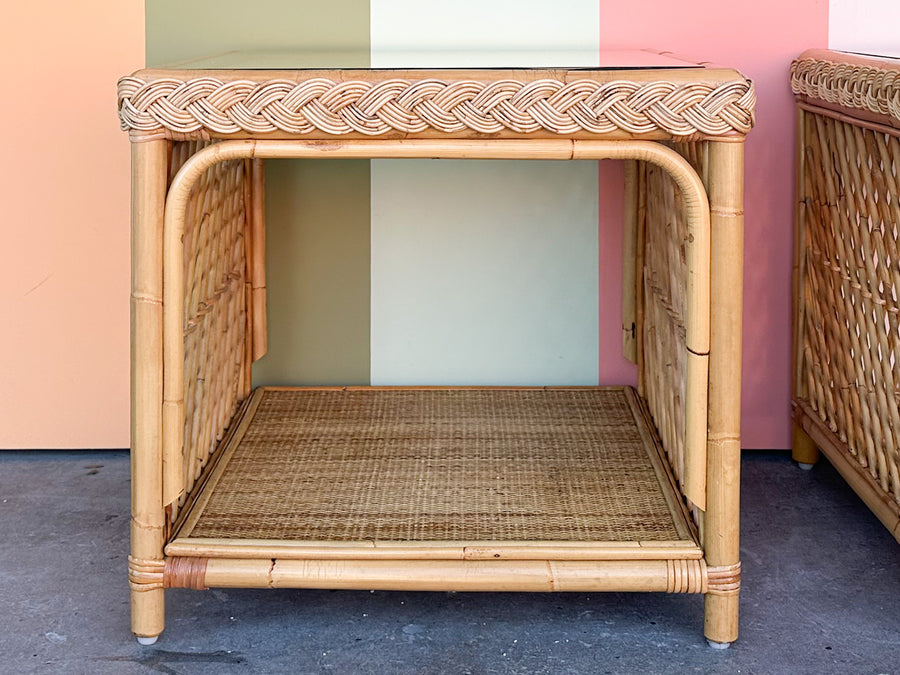Pair of Braided Rattan Side Tables