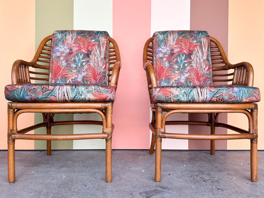 Pair of Ficks Reed Rattan Arm Chairs