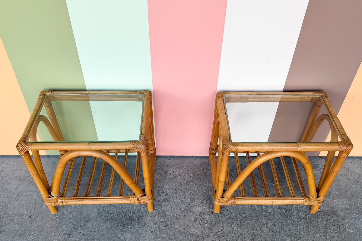 Pair of Ficks Reed Rattan Side Tables