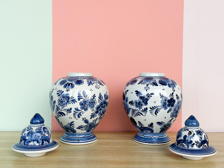 Pair of Blue and White Delft Ginger Jars