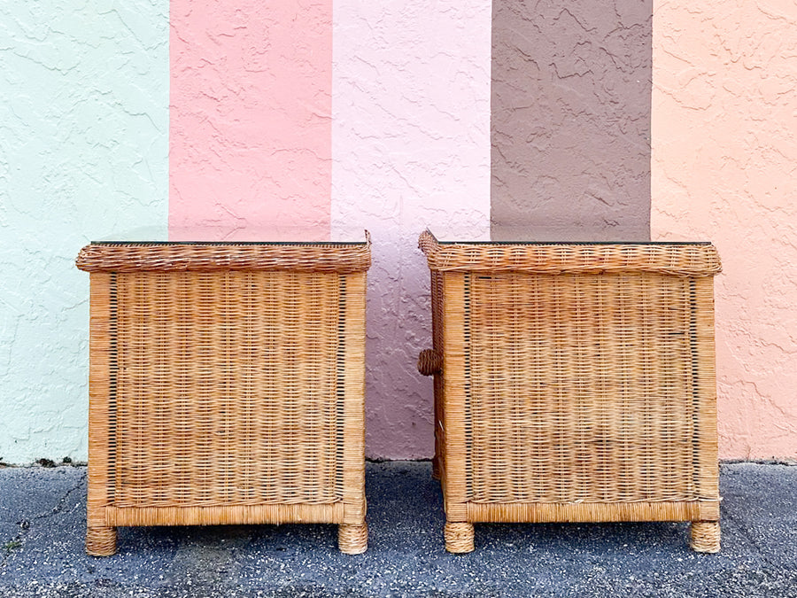 Pair of Cute Wicker Wrapped Nightstands