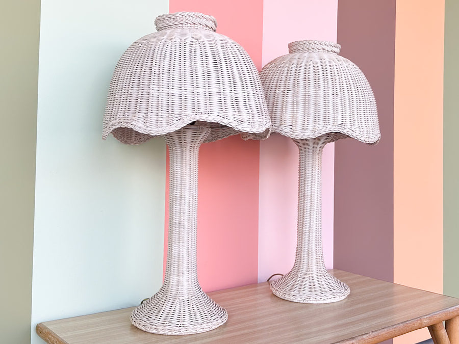 Pair of Scalloped Wicker Lamps