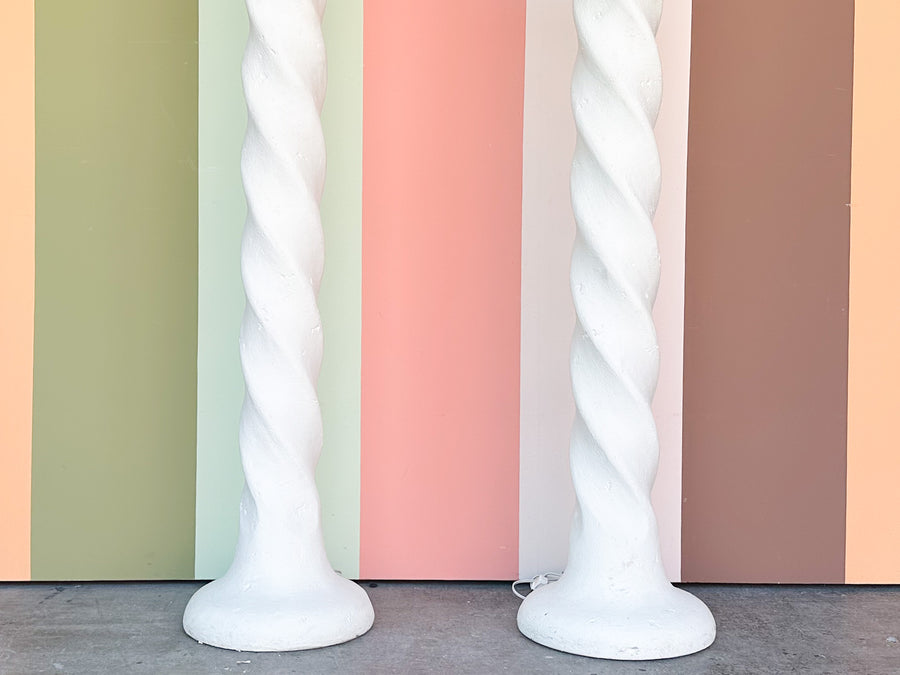 Pair of Totally 80's Plaster Swirl Floor Lamps