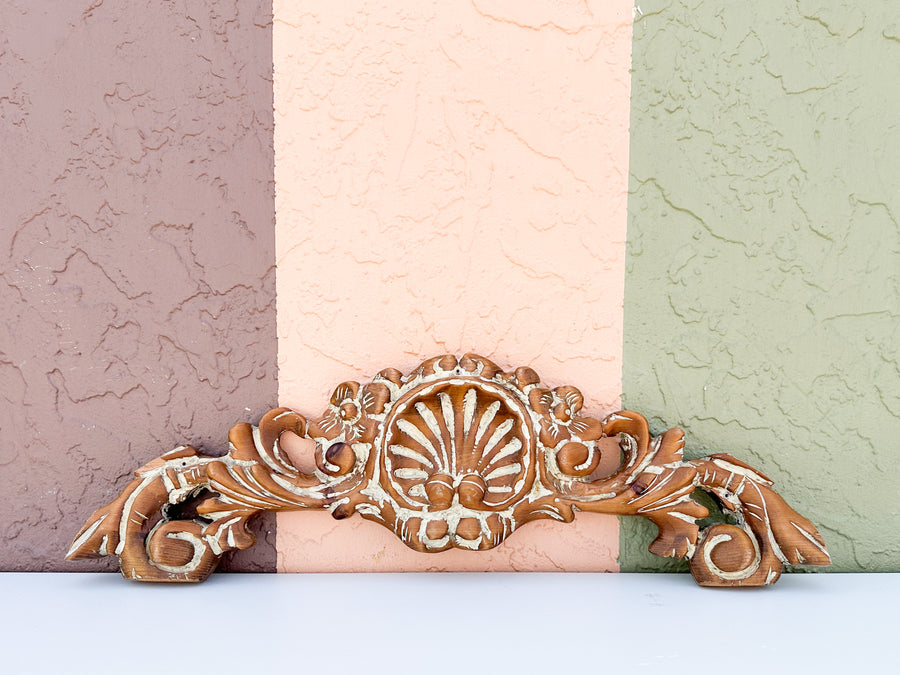 Pair of Wood Carved Shell Motif Wall Art