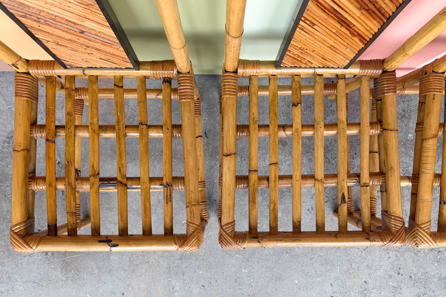 Set of Four Pencil Reed Rattan Dining Chairs