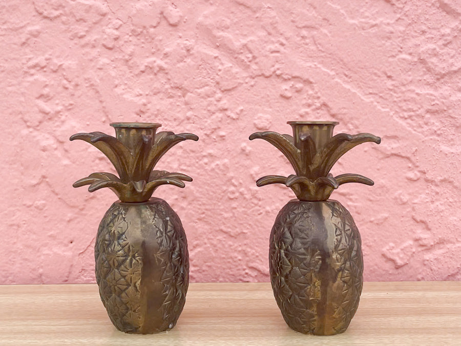 Pair of Brass Pineapple Candle Holders