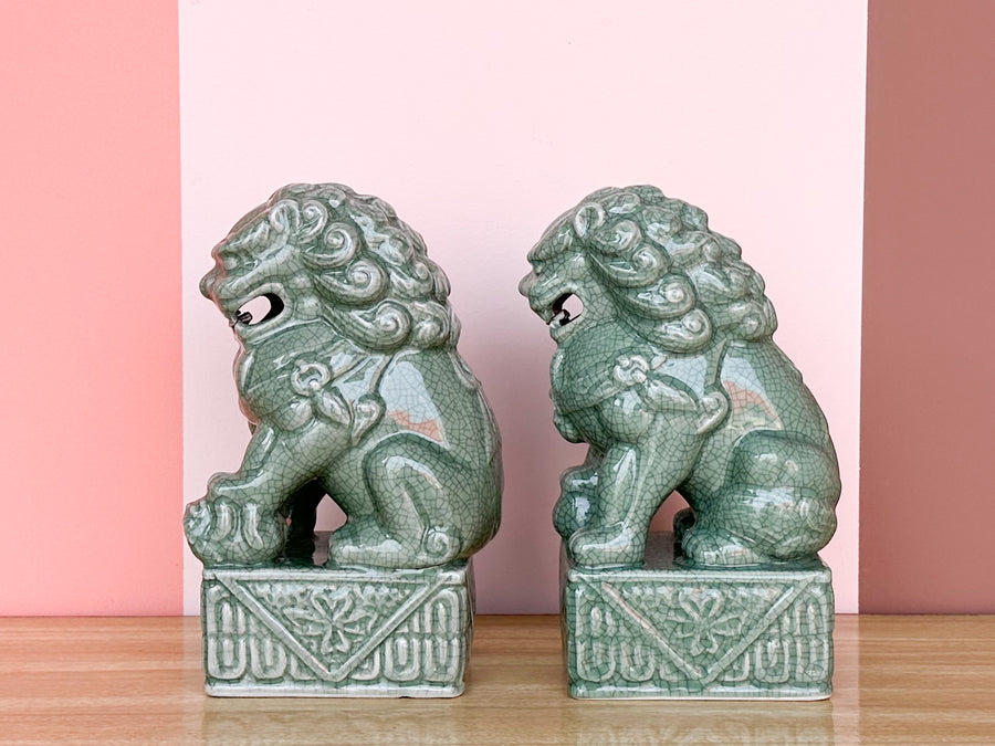 Pair of Celadon Foo Dogs