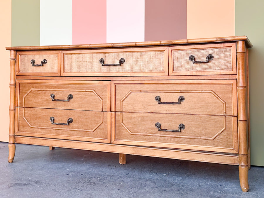 Natural Faux Bamboo Double Dresser
