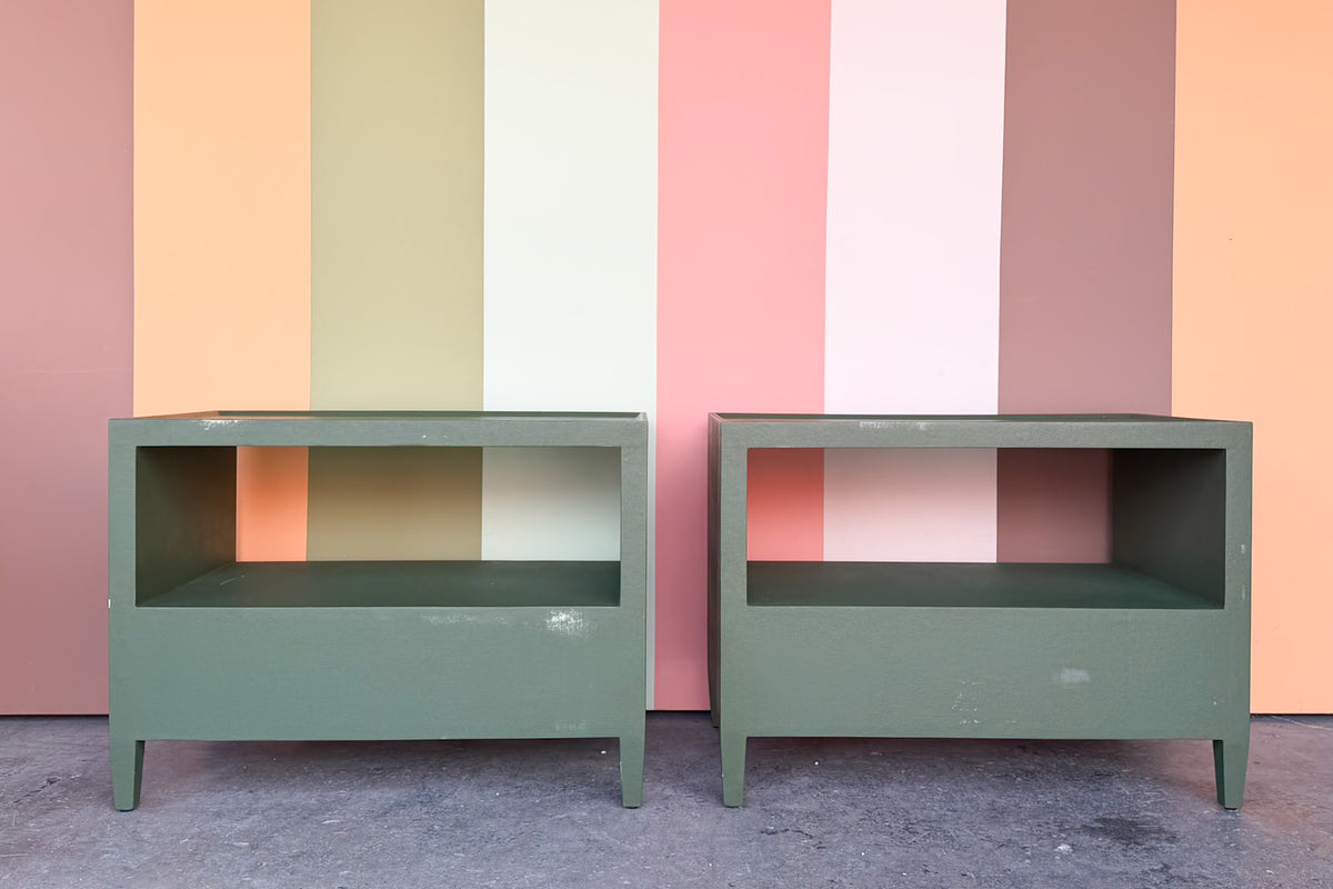 Pair of Modern Painted Linen Wrapped Nightstands