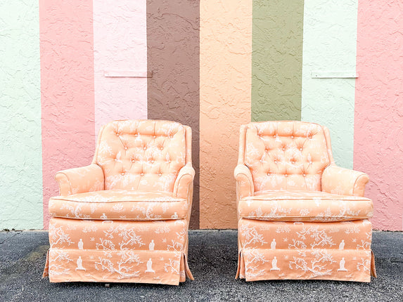 Pair of Peach Pagoda Upholstered Chairs