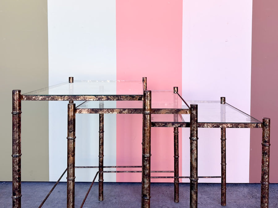 Set of Three Metal Faux Bamboo Nesting Tables