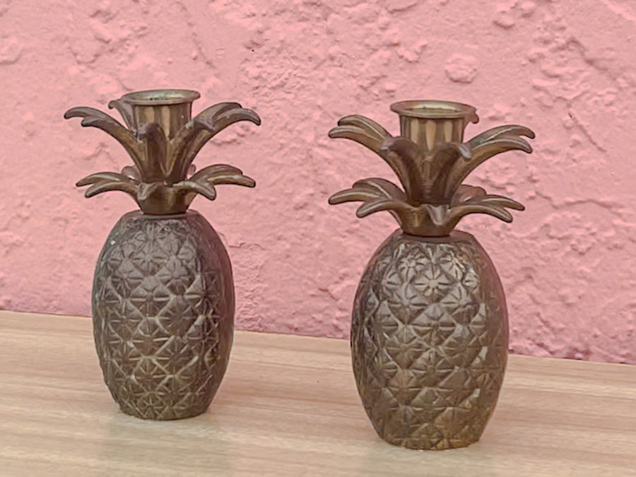 Pair of Brass Pineapple Candle Holders