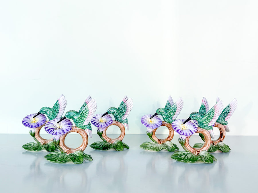 Set of Six Fitz and Floyd Hummingbird Napkin Rings