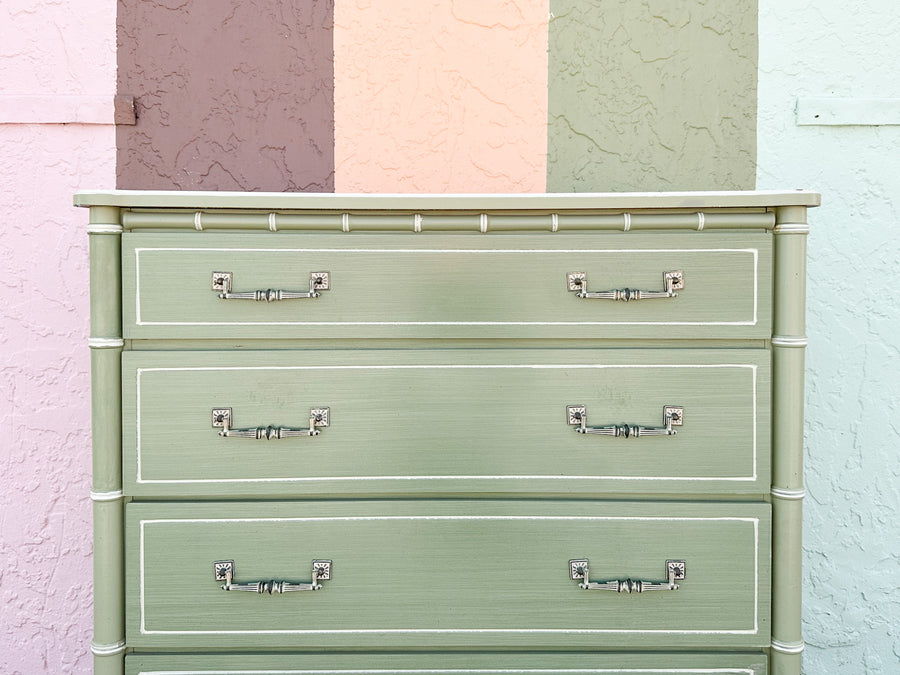 Seafoam Faux Bamboo Tall Chest