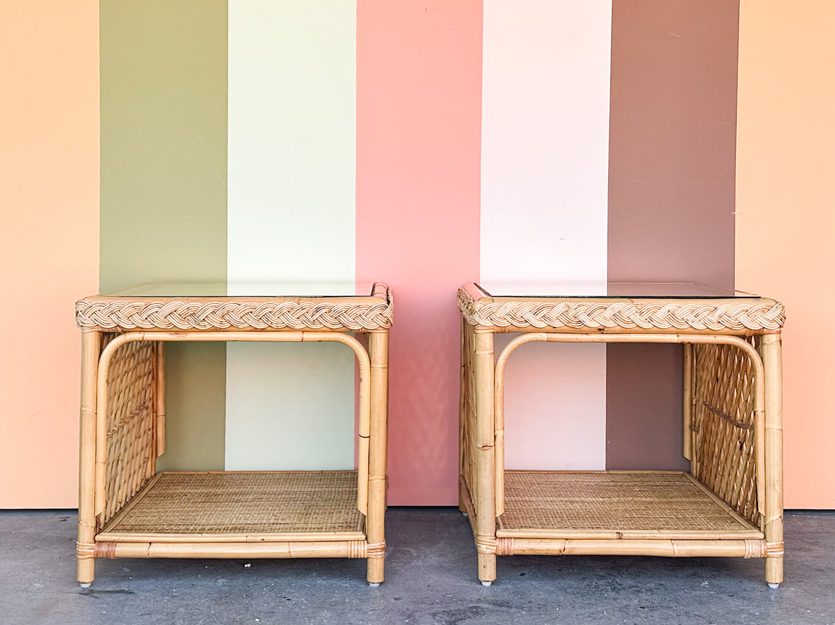 Pair of Braided Rattan Side Tables