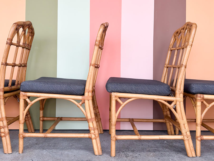 Set of Four Rattan McGuire Style Cathedral Dining Chairs