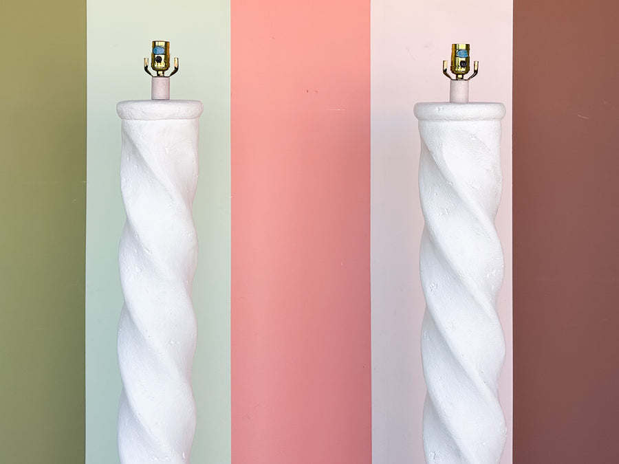Pair of Totally 80's Plaster Swirl Floor Lamps