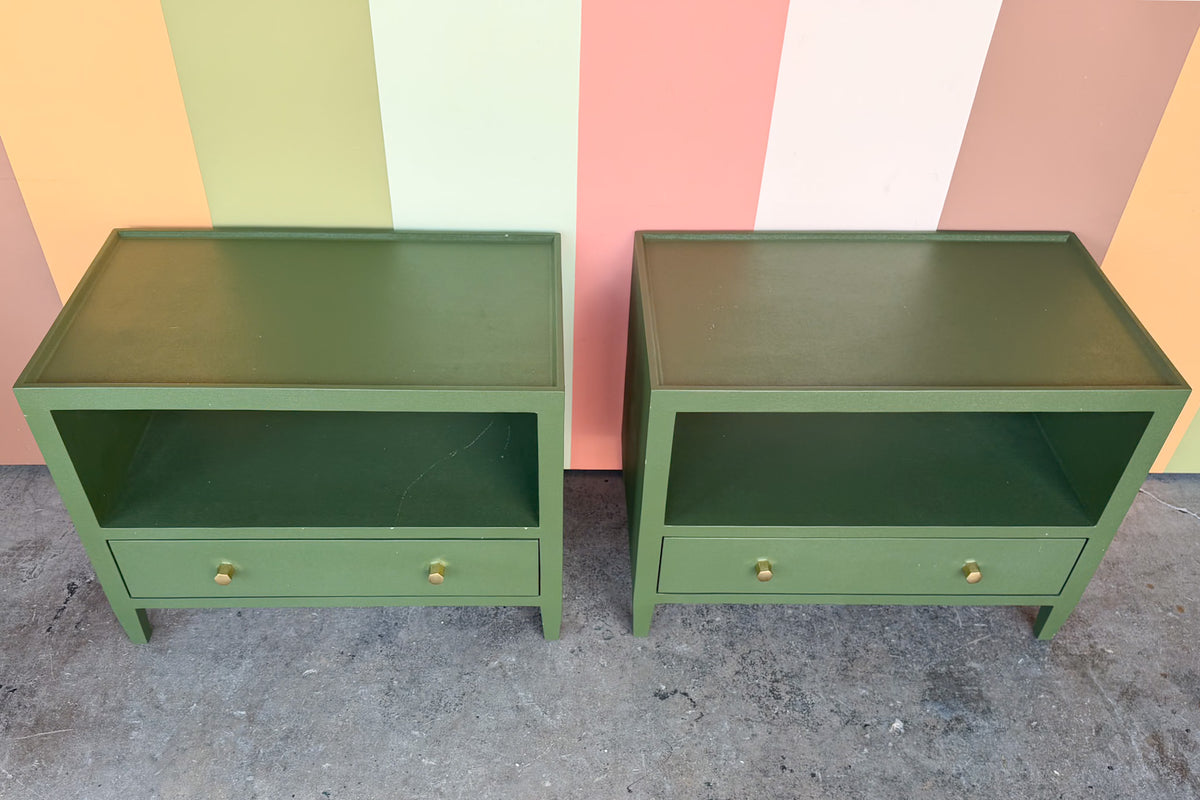 Pair of Modern Painted Linen Wrapped Nightstands