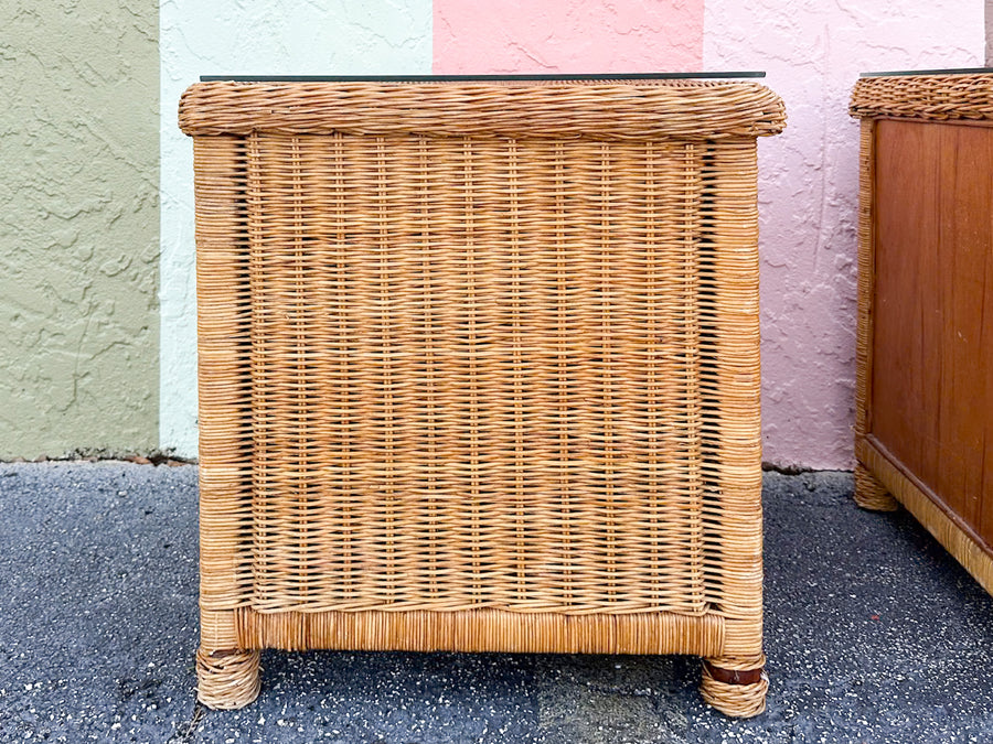 Pair of Cute Wicker Wrapped Nightstands